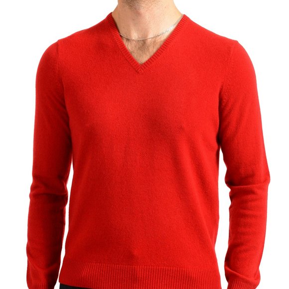 Malo Optimum Men's Brick Red 100% Cashmere V-Neck Pullover Sweater - Picture 1 of 6